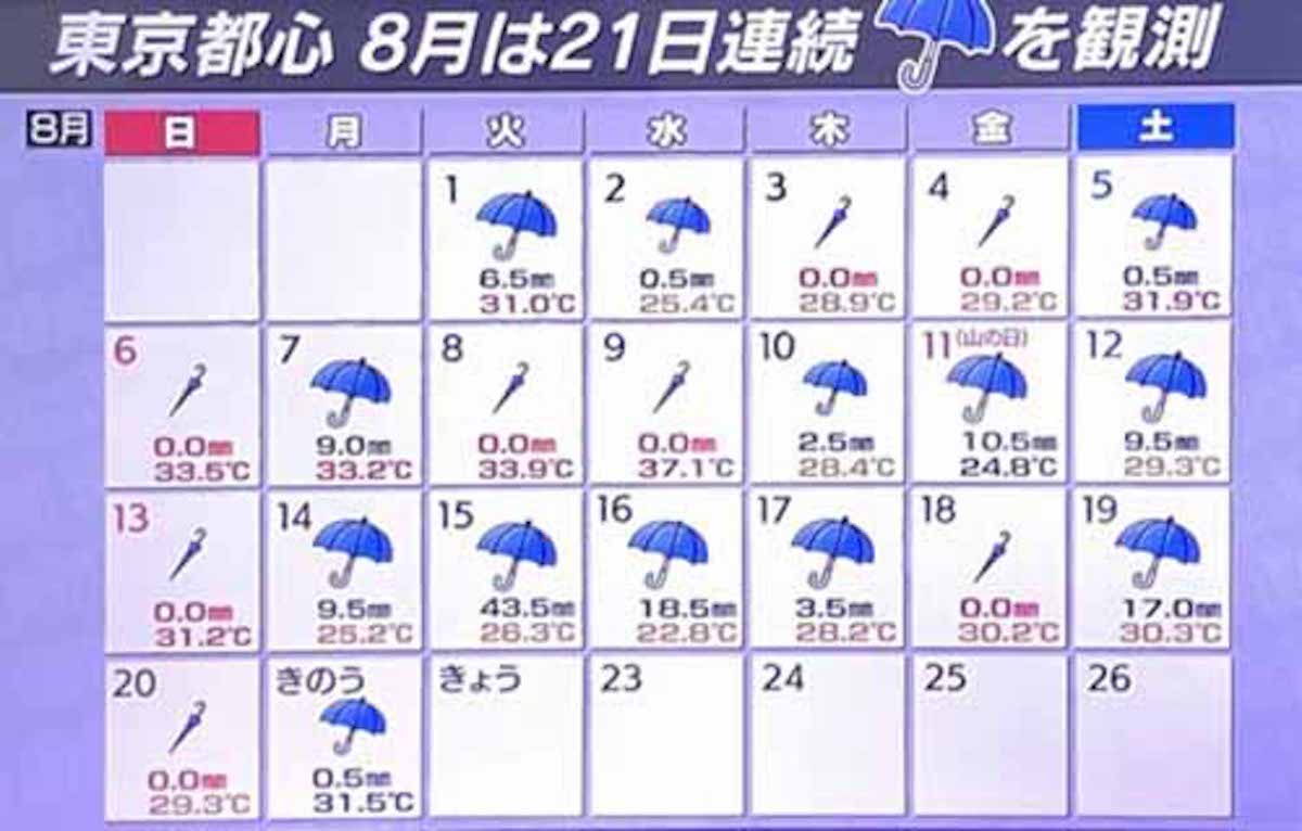 東京で連続２０日以上の長雨！降水量０.０ミリなのに雨を観測ってどういうこと？：ひるおび！【2017/08/22】