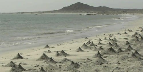 海岸にたくさんの砂山